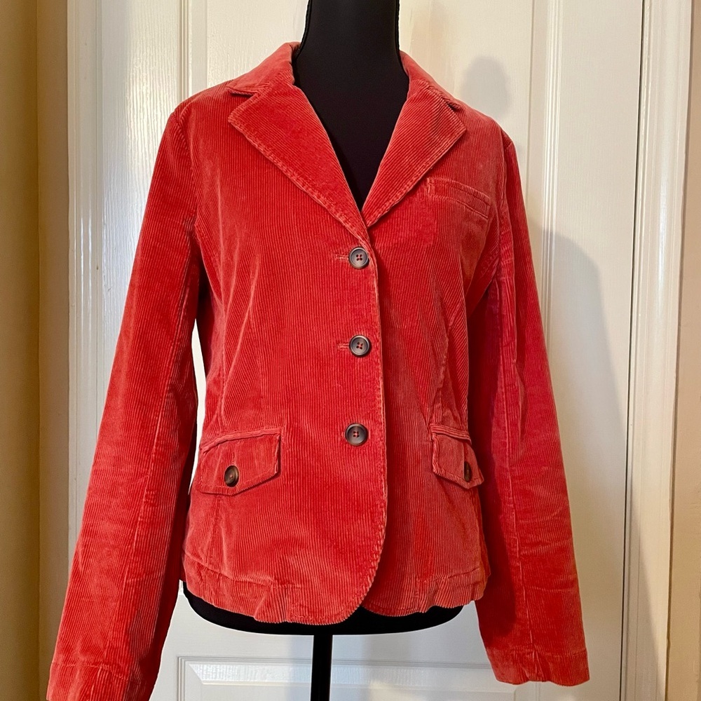 Talbots Salmon Orange Corduroy Blazer Jacket Size 8  Lined Academia Preppy Work - Picture 7 of 12